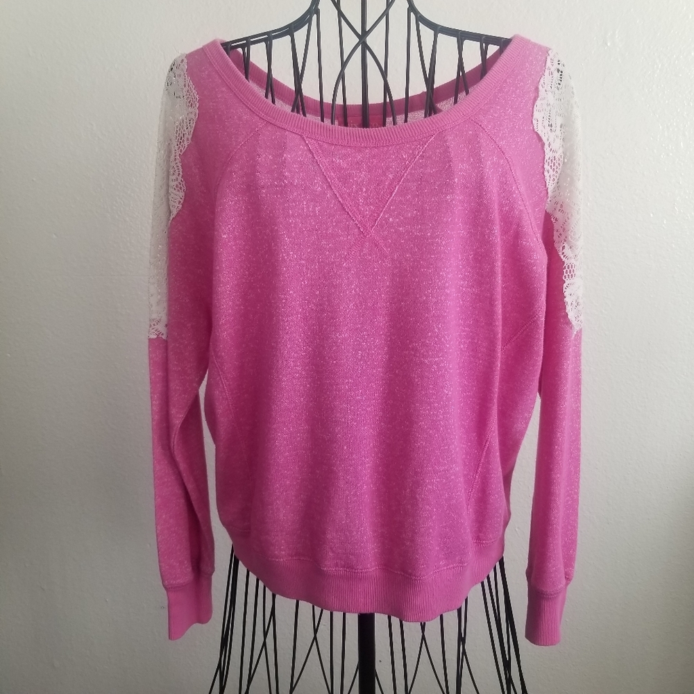 Mix & CO Lightweight Fleece Sweatshirt, Size Large, Color Pink & White